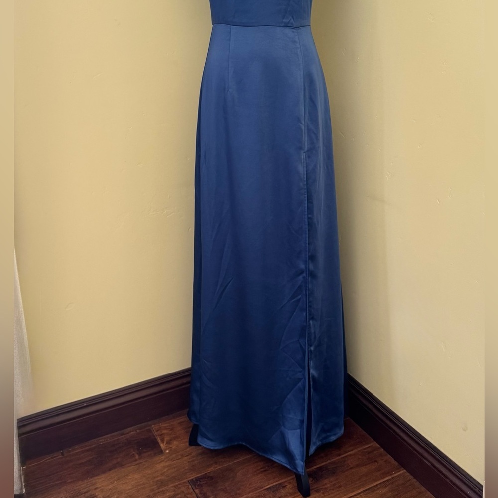 Lulus Effortless Sophistication Navy Blue Satin Tie-Strap Long Maxi Dress,Size S - Picture 11 of 16